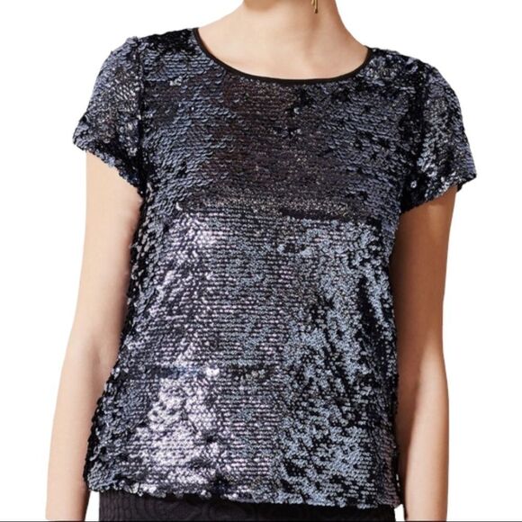 ANTHROPOLOGIE Leifsdottir Blue Sequin T Shirt Size XS - Picture 3 of 7